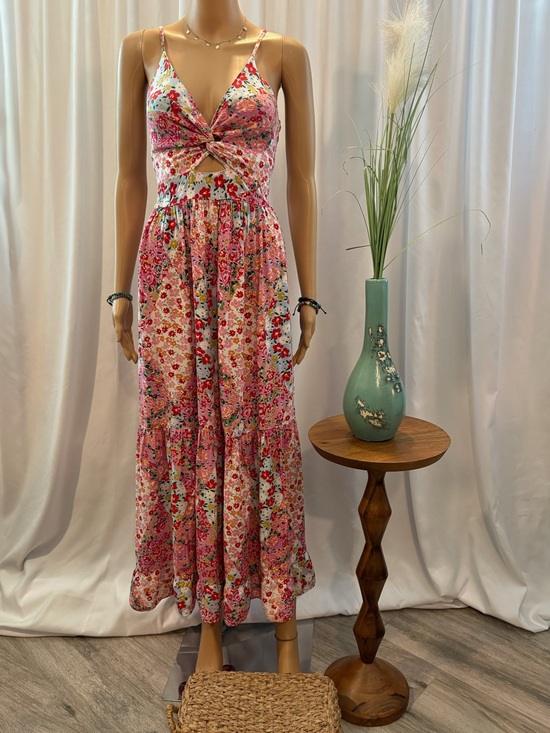 Angie Dresses & Skirts - Angie Mixed Floral Patchwork Cutout Tiered Maxi Sundress Pink & Blue Size Small